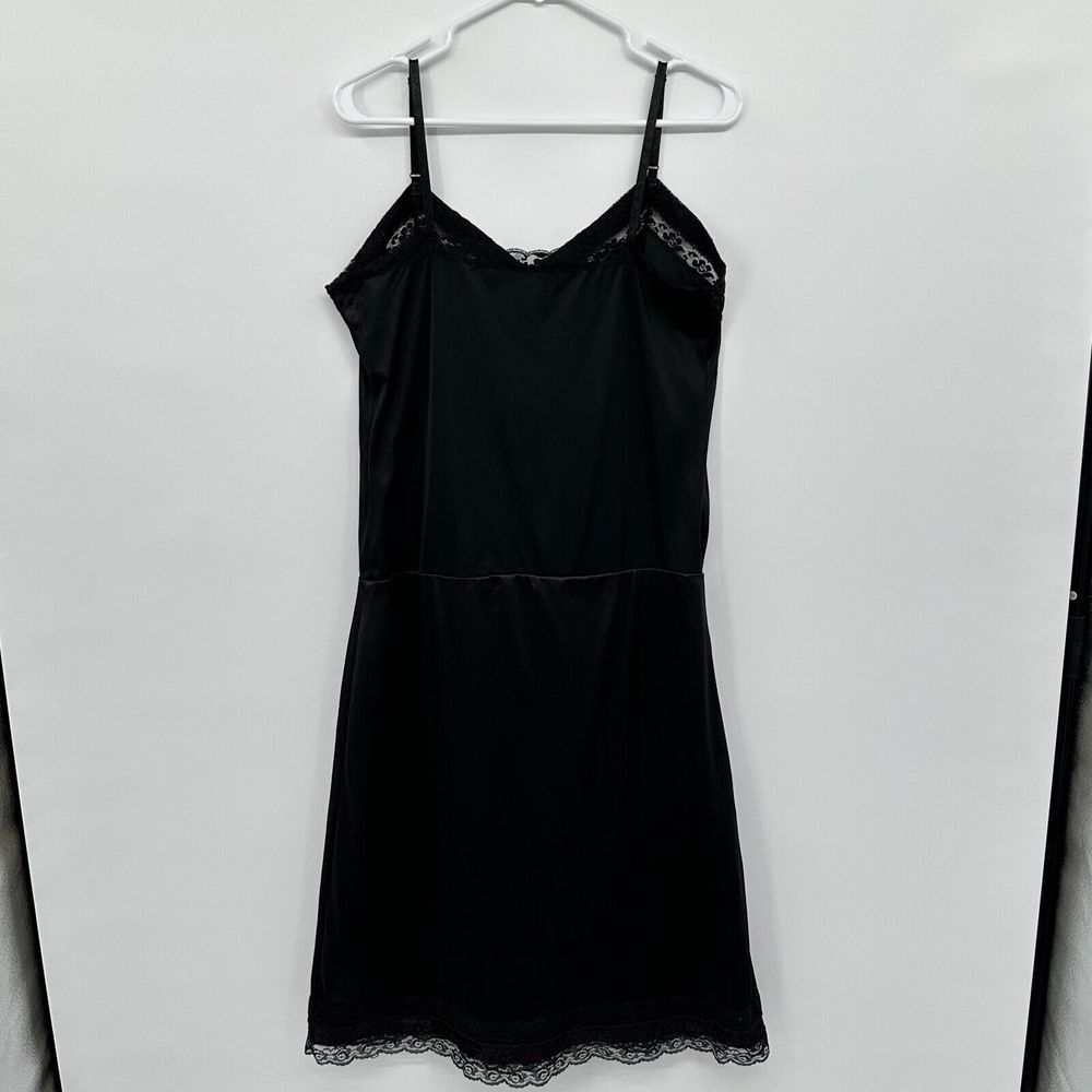 Vintage‎ Black Midi Slip Dress 39" Bust L XL Silky Stretch Adjustable Whimsigoth - Picture 7 of 8